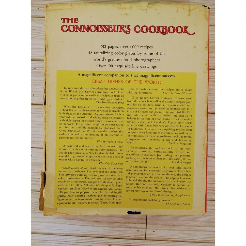 The‎ Connoisseur's Cookbook 1965 1st Edition HCDJ Robert Carrier Gourmet-Core